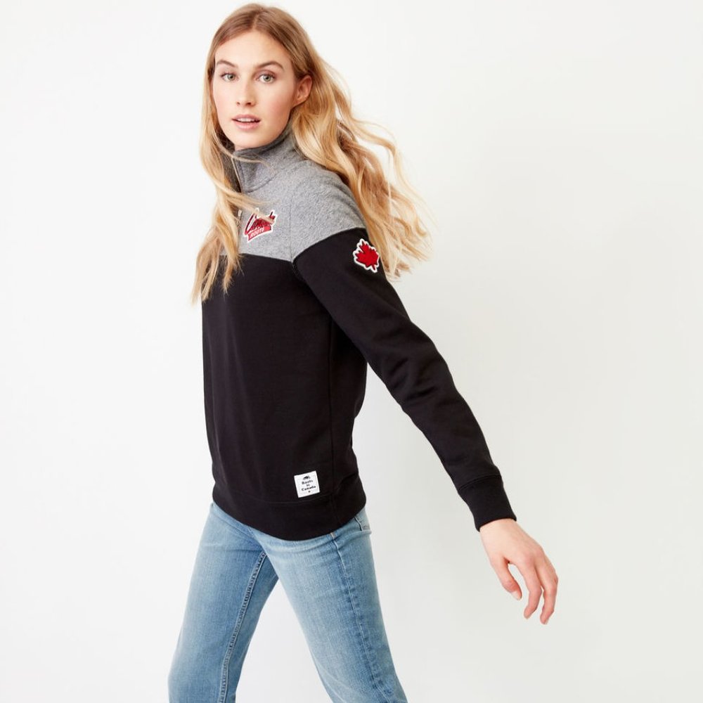 Roots Canada 1/4 Zip Stein Colourblock Sweater - Picture 2 of 12
